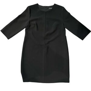 NIC+ZOE Crepe Knit Shift Dress Midi 3/4 Sleeve Center Seam Back Zip Black M